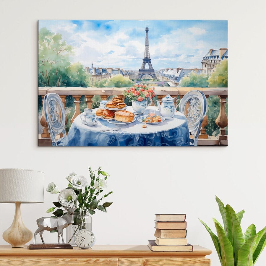 Aquarellmalerei eines Tisches mit Essen darauf Aquarellmalerei eines Tisches mit Essen darauf