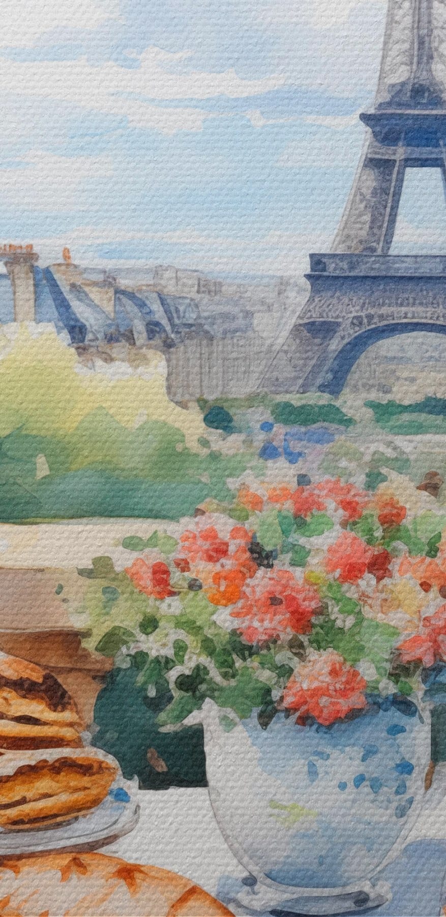 Aquarellmalerei eines Tisches mit Essen darauf Aquarellmalerei eines Tisches mit Essen darauf