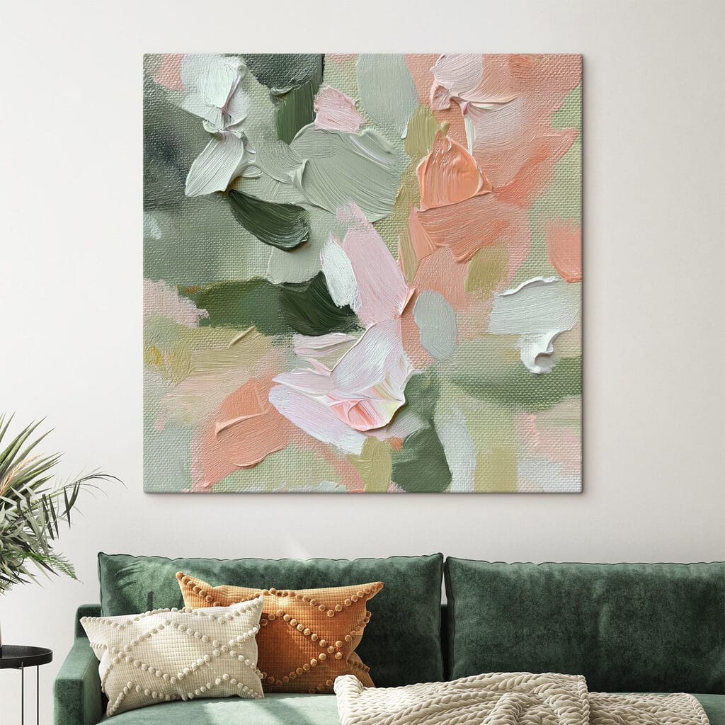 Soft pastels blend on textured canvas