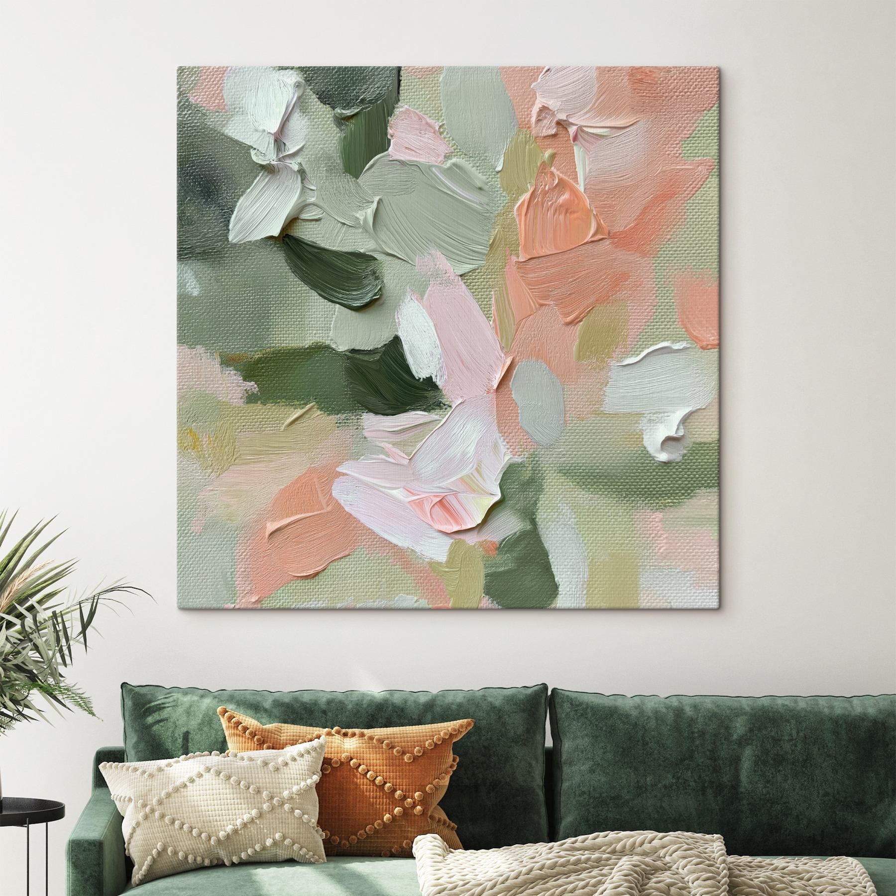 Soft pastels blend on textured canvas