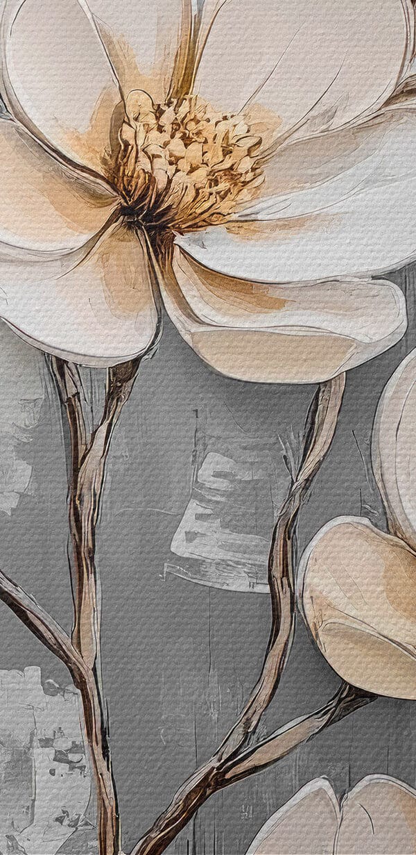 Gemälde mit Blumen auf grauem Hintergrund Gemälde mit Blumen auf grauem Hintergrund