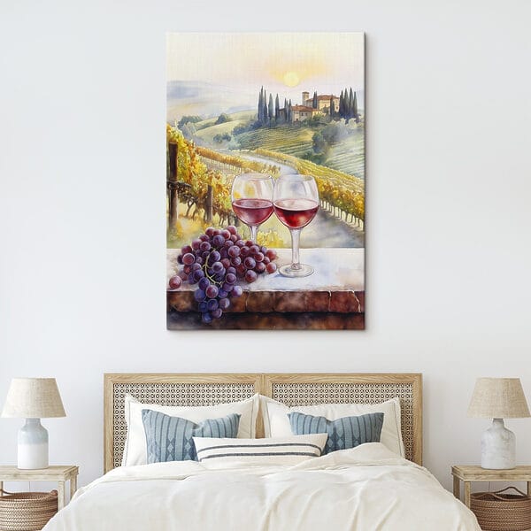 Aquarellmalerei von Weingläsern und Trauben Aquarellmalerei von Weingläsern und Trauben