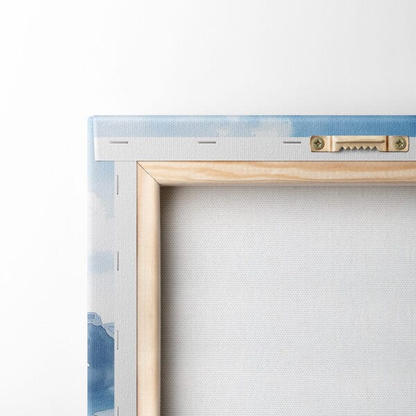 Aquarellmalerei von Essen auf einem Tisch mit Blick auf ein Gewässer Aquarellmalerei von Essen auf einem Tisch mit Blick auf ein Gewässer