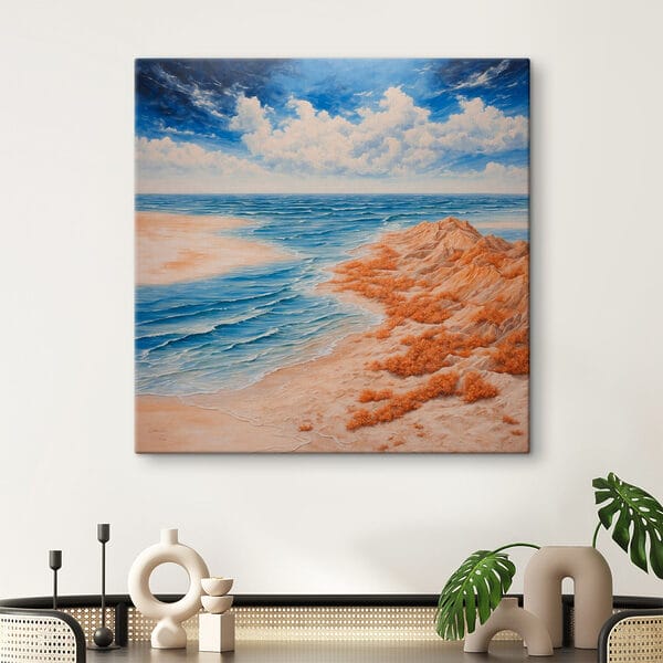 Gemälde eines Strandes mit Sand und Wasser Gemälde eines Strandes mit Sand und Wasser
