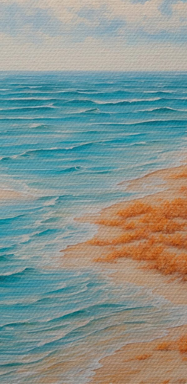 Gemälde eines Strandes mit Sand und Wasser Gemälde eines Strandes mit Sand und Wasser