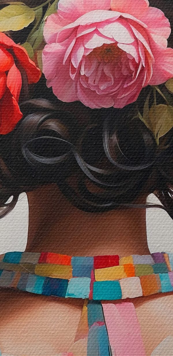 Gemälde einer Frau mit Blumen auf dem Kopf Gemälde einer Frau mit Blumen auf dem Kopf