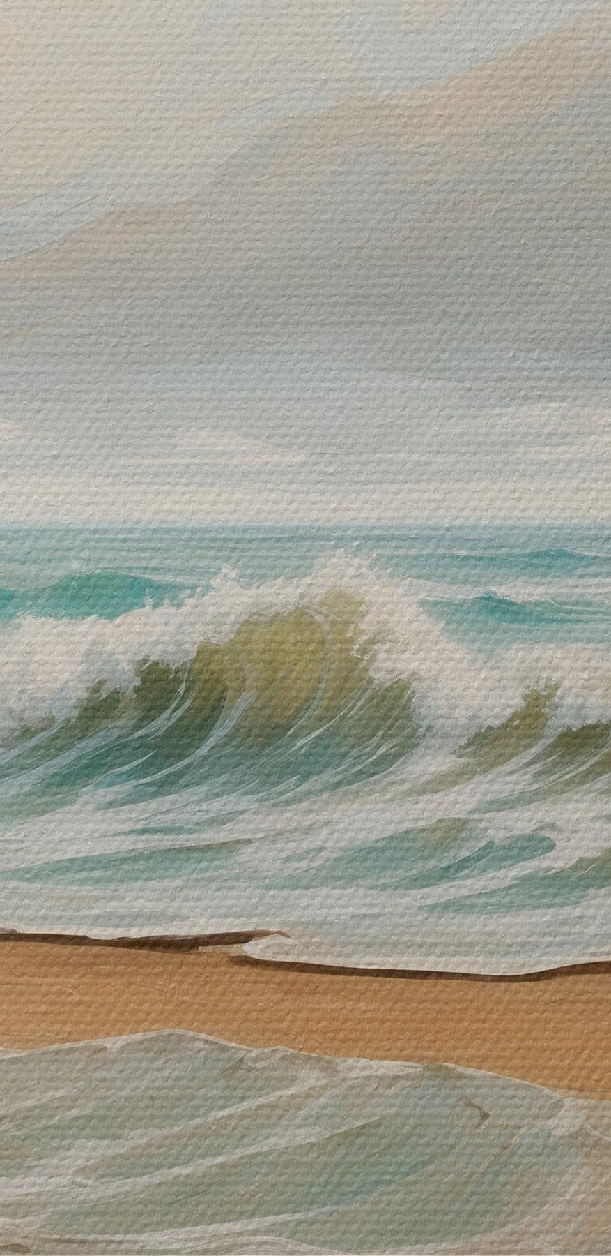 Gemälde von Wellen, die an einen Strand schlagen Gemälde von Wellen, die an einen Strand schlagen