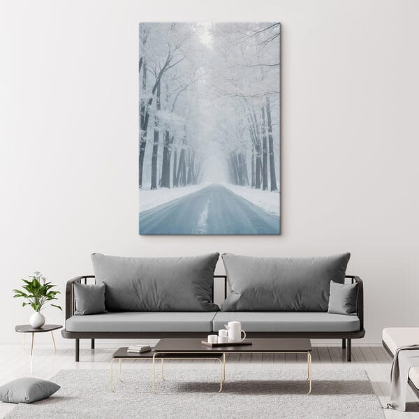 Straße mit schneebedeckten Bäumen Straße mit schneebedeckten Bäumen