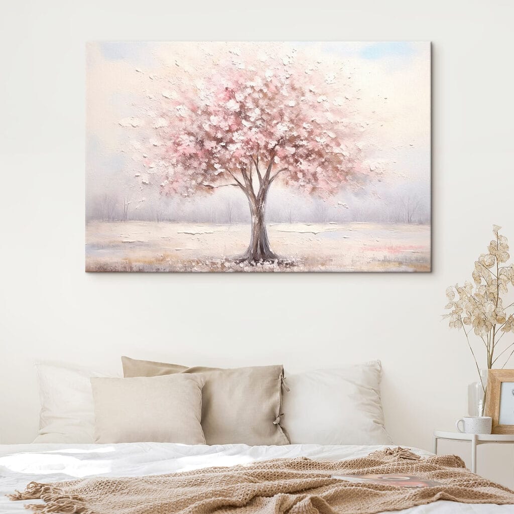 Painting of a tree with pink flowers