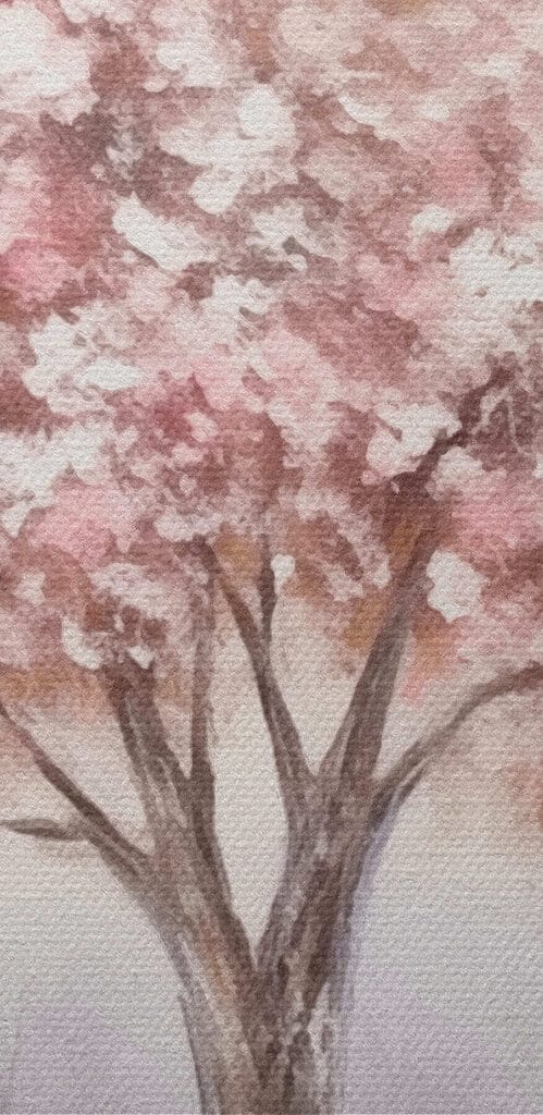 Painting of a tree with pink flowers