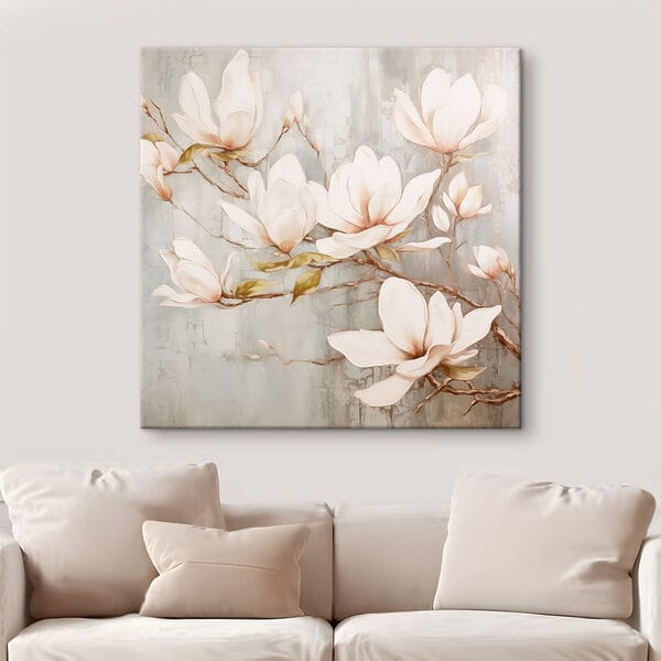 Gemälde mit Blumen an einer Wand Gemälde mit Blumen an einer Wand