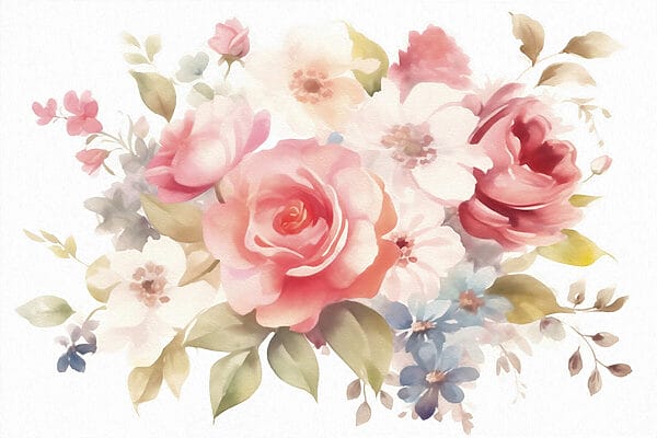 Gemälde von Blumen auf weißem Hintergrund Gemälde von Blumen auf weißem Hintergrund