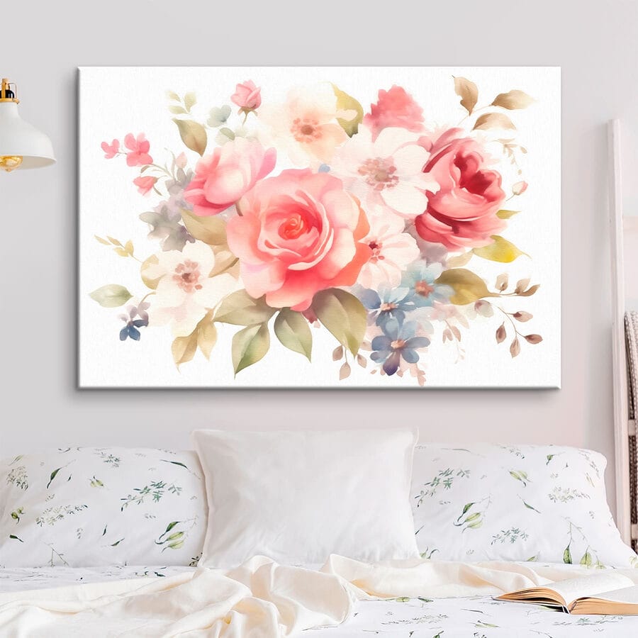 Gemälde von Blumen auf weißem Hintergrund Gemälde von Blumen auf weißem Hintergrund