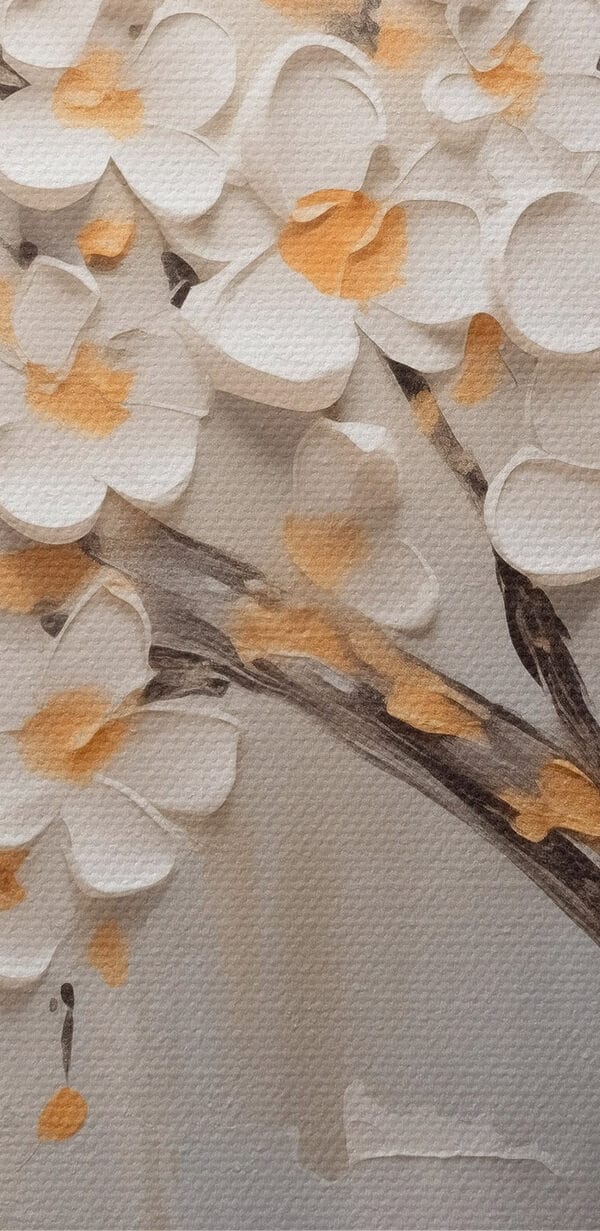 Gemälde eines Baumes mit weißen Blumen Gemälde eines Baumes mit weißen Blumen