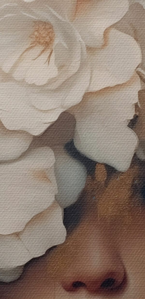 Gemälde einer Frau mit Blumen auf dem Kopf Gemälde einer Frau mit Blumen auf dem Kopf