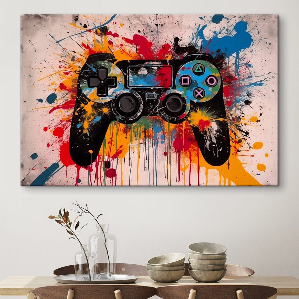 Video game controller with paint splatters