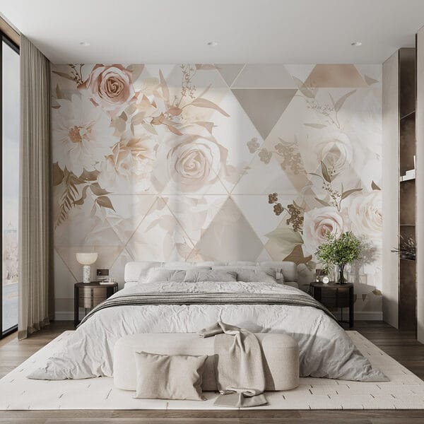 Tapete mit Blumen und Dreiecken Tapete mit Blumen und Dreiecken