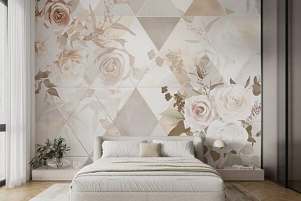 Tapete mit Blumen und Dreiecken Tapete mit Blumen und Dreiecken