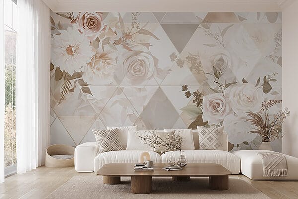 Tapete mit Blumen und Dreiecken Tapete mit Blumen und Dreiecken