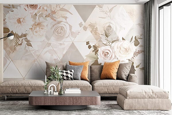 Tapete mit Blumen und Dreiecken Tapete mit Blumen und Dreiecken