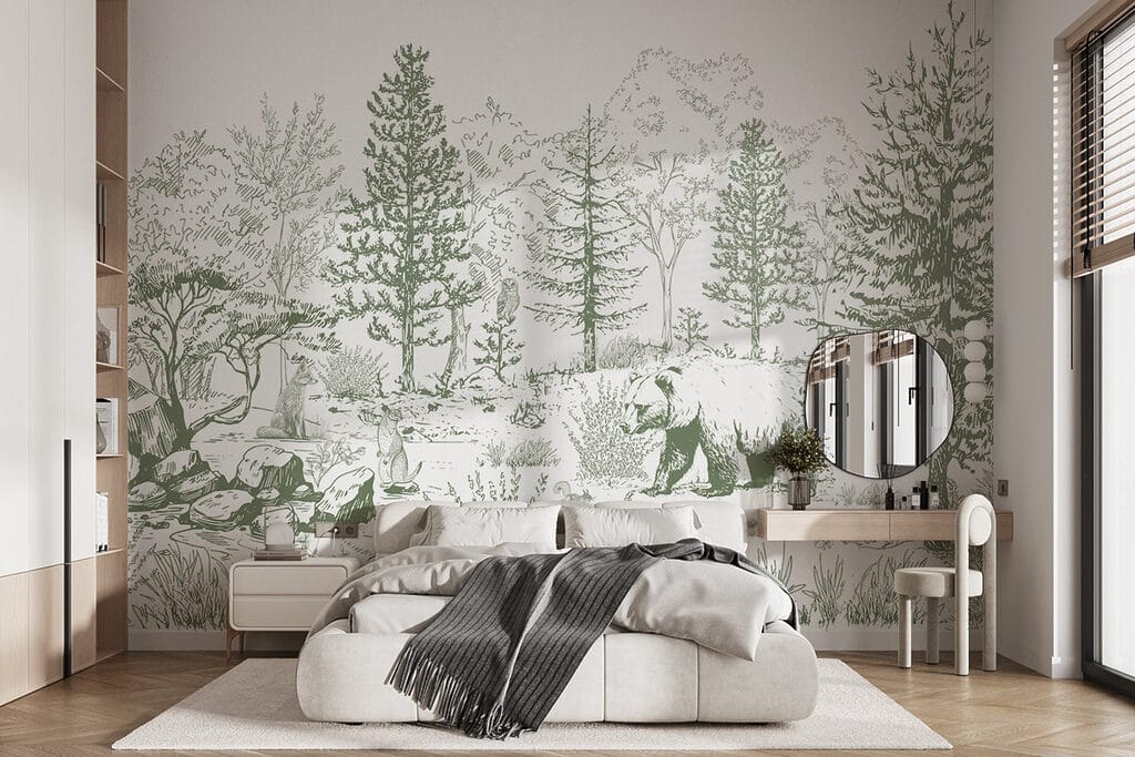 Drawing of a bear in a forest Drawing of a bear in a forest