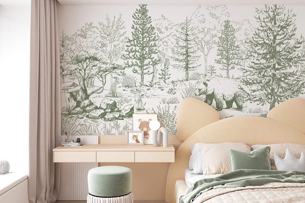 Drawing of a bear in a forest Drawing of a bear in a forest