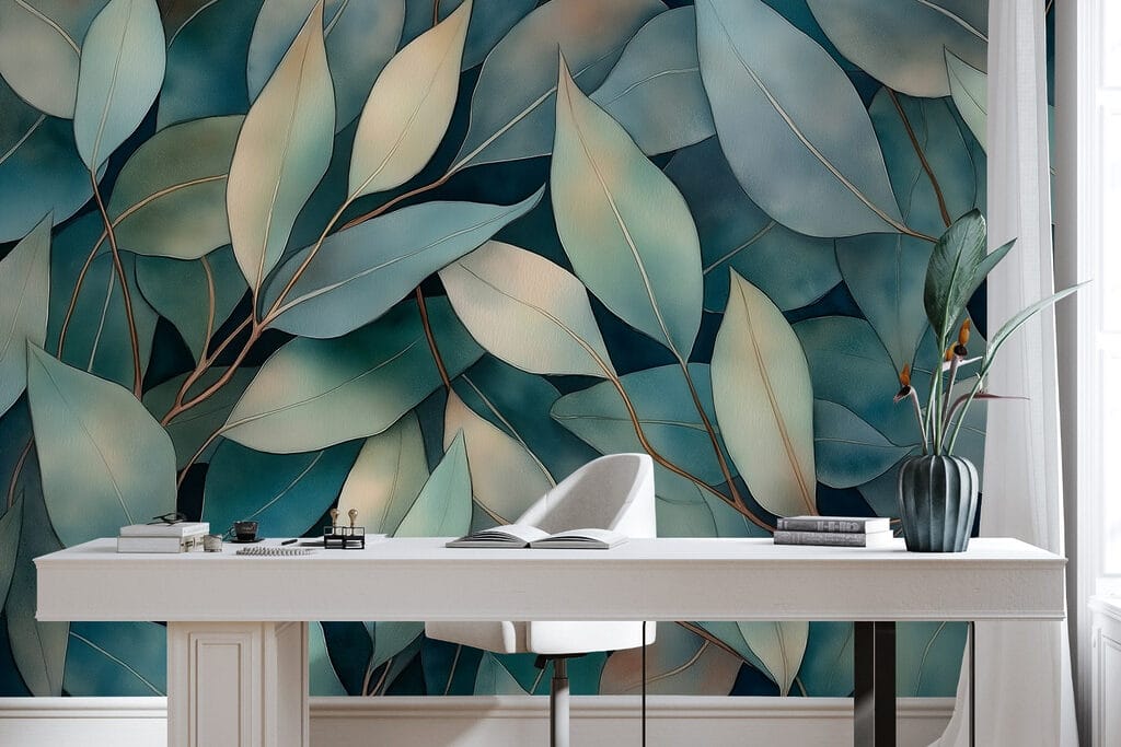 Group of leaves on a blue background