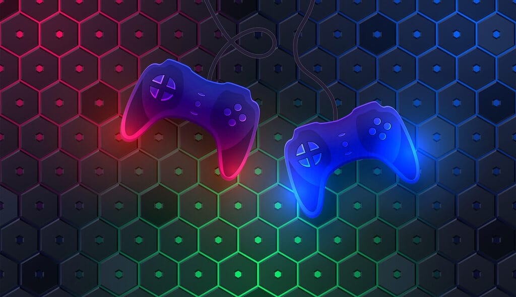 Spielcontroller auf einem sechseckigen Hintergrund Spielcontroller auf einem sechseckigen Hintergrund