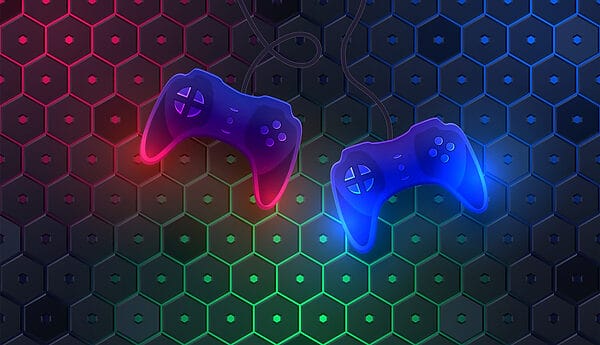 Spielcontroller auf einem sechseckigen Hintergrund Spielcontroller auf einem sechseckigen Hintergrund