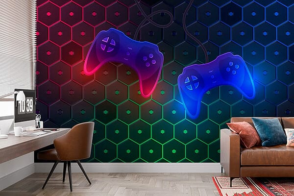 Spielcontroller auf einem sechseckigen Hintergrund Spielcontroller auf einem sechseckigen Hintergrund