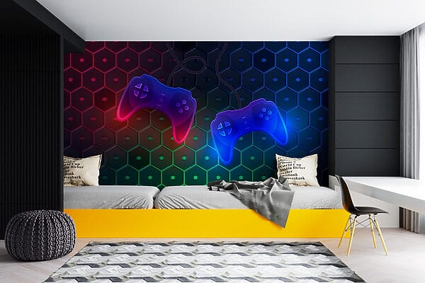 Spielcontroller auf einem sechseckigen Hintergrund Spielcontroller auf einem sechseckigen Hintergrund