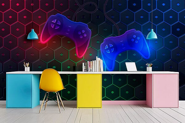 Spielcontroller auf einem sechseckigen Hintergrund Spielcontroller auf einem sechseckigen Hintergrund