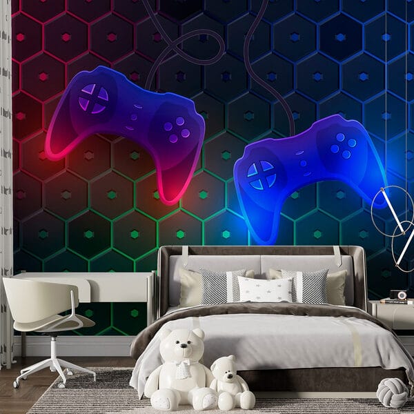 Spielcontroller auf einem sechseckigen Hintergrund Spielcontroller auf einem sechseckigen Hintergrund