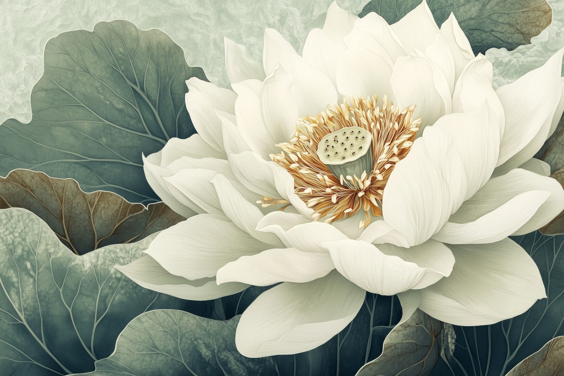 White flower with green leaves