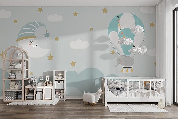 Cartoon Elefant und Mond am Himmel Cartoon Elefant und Mond am Himmel