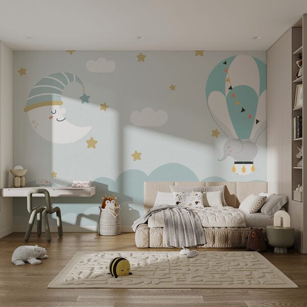 Cartoon Elefant und Mond am Himmel Cartoon Elefant und Mond am Himmel