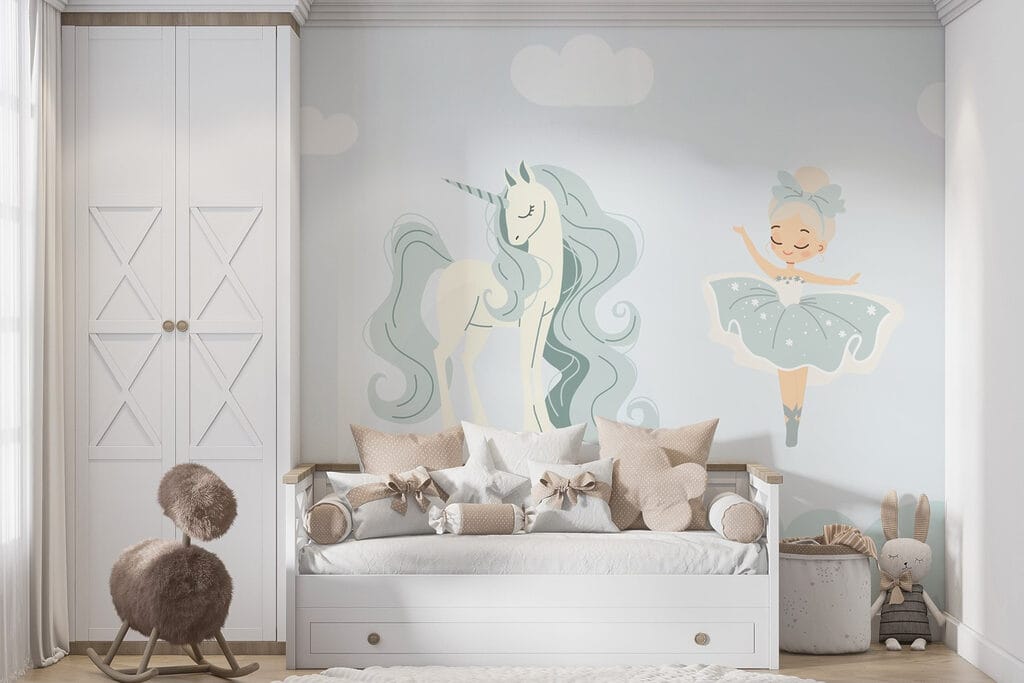 Cartoon of a girl and a unicorn Cartoon of a girl and a unicorn