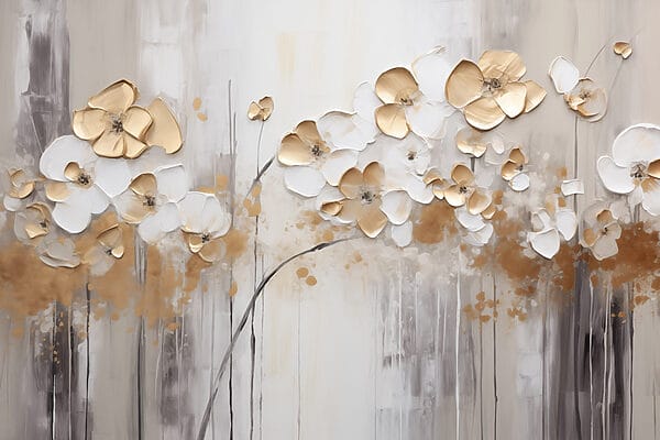 Gemälde mit Blumen an einer Wand Gemälde mit Blumen an einer Wand
