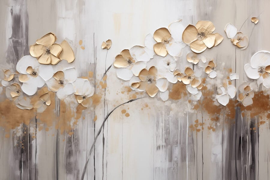 Gemälde mit Blumen an einer Wand Gemälde mit Blumen an einer Wand