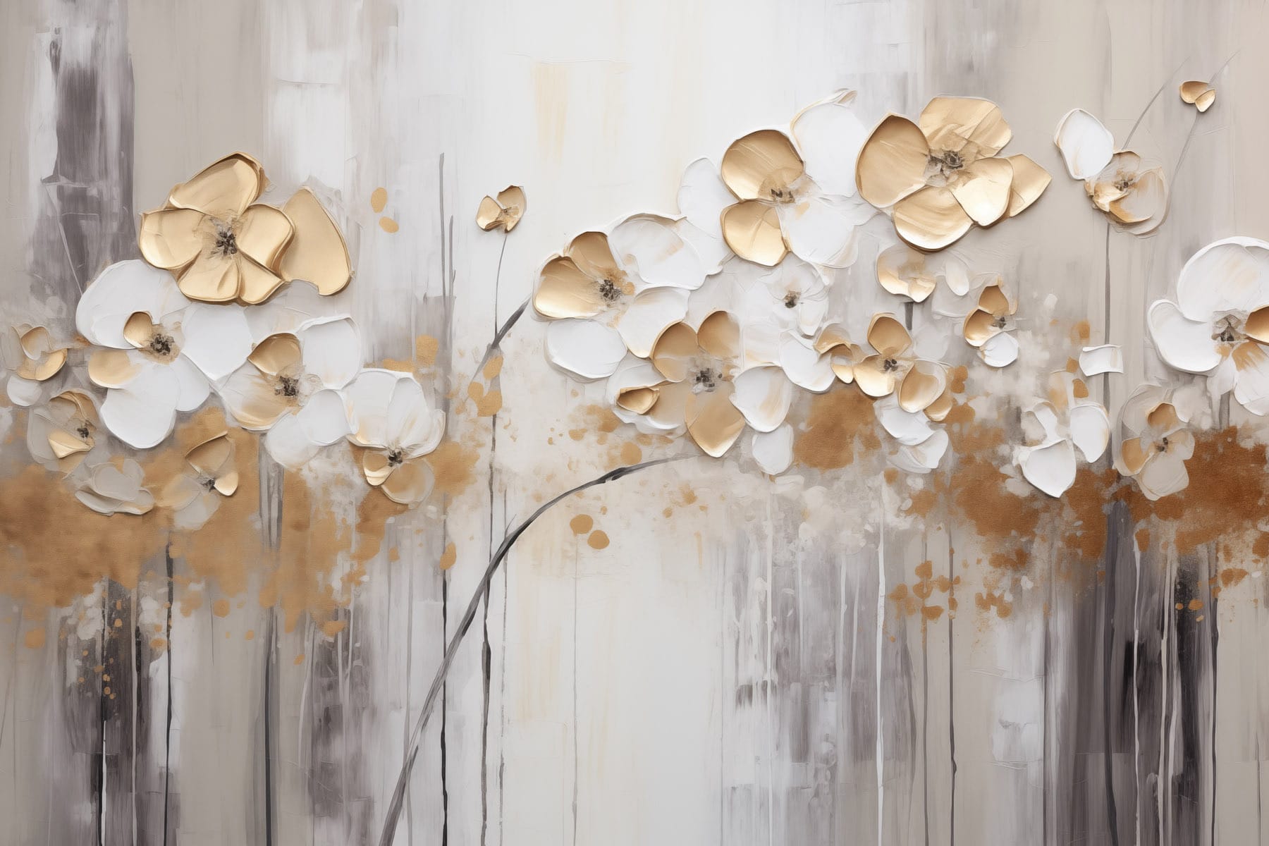 s42713p - Gemälde mit Blumen an einer Wand - tegory