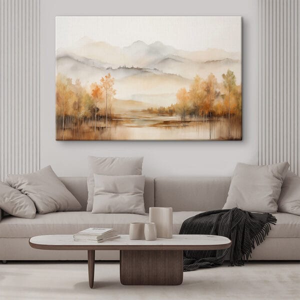 Aquarellmalerei von Bäumen und Bergen Aquarellmalerei von Bäumen und Bergen