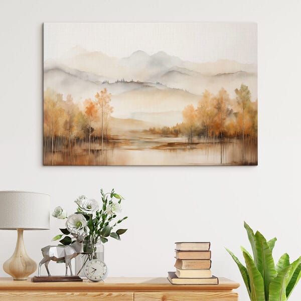 Aquarellmalerei von Bäumen und Bergen Aquarellmalerei von Bäumen und Bergen