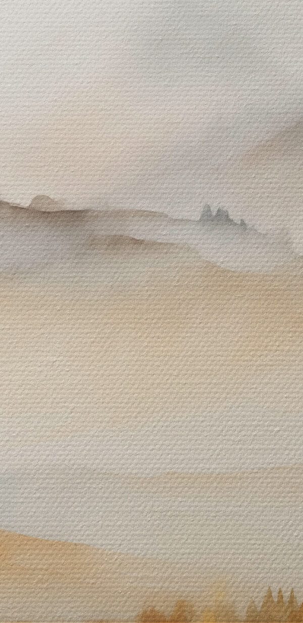 Aquarellmalerei von Bäumen und Bergen Aquarellmalerei von Bäumen und Bergen