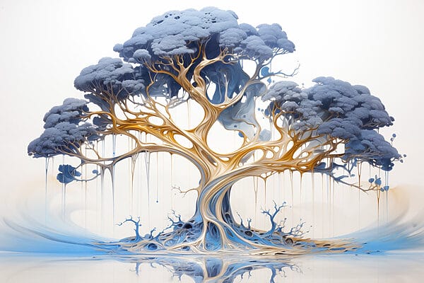 Baum mit blauen und gelben Blättern Baum mit blauen und gelben Blättern