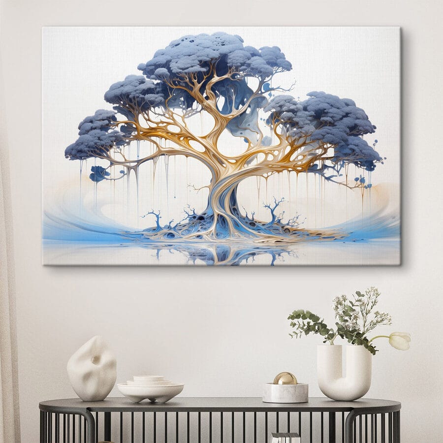 Baum mit blauen und gelben Blättern