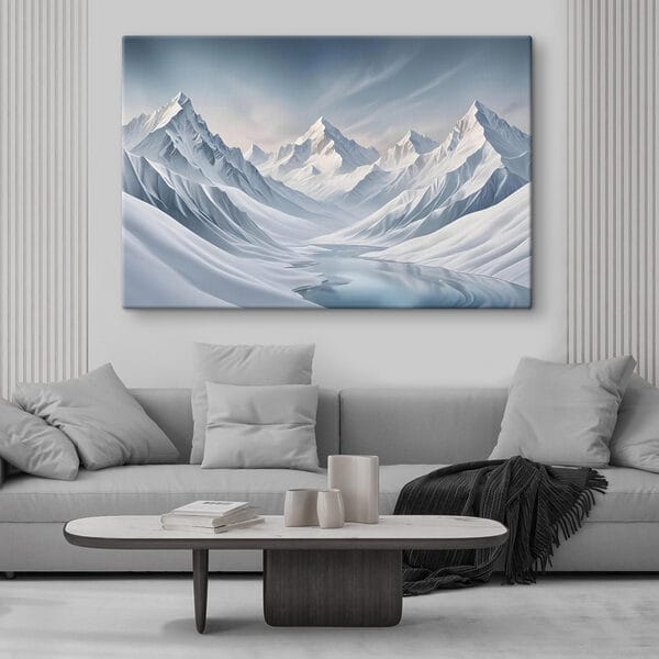 Verschneites Gebirge mit einem See Verschneites Gebirge mit einem See