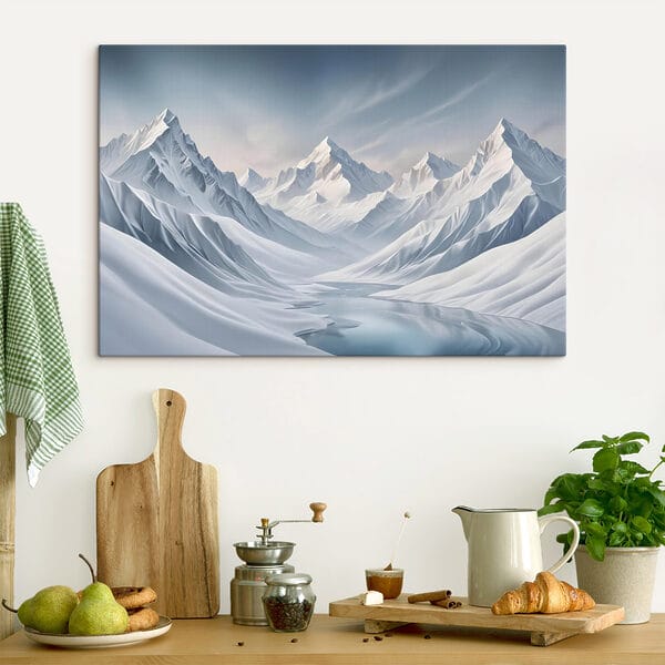 Verschneites Gebirge mit einem See Verschneites Gebirge mit einem See