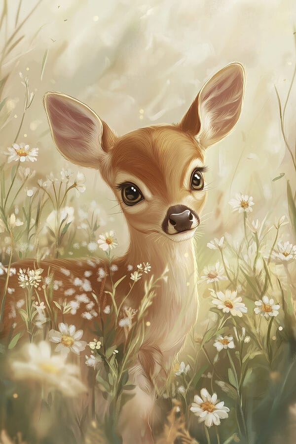 Baby-Hirsch in einem Blumenfeld Baby-Hirsch in einem Blumenfeld