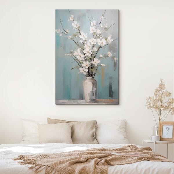 Gemälde einer Vase mit weißen Blumen Gemälde einer Vase mit weißen Blumen