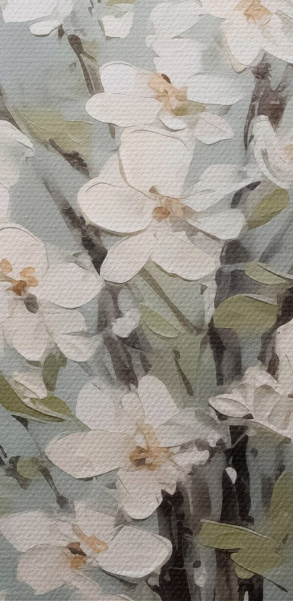 Gemälde einer Vase mit weißen Blumen Gemälde einer Vase mit weißen Blumen
